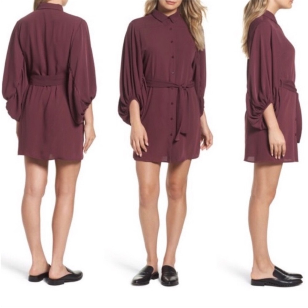 NWT 19 Cooper Buttoned Belted Burgundy Shirt Dress